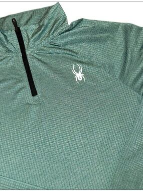 Spyder Active Mens Size M Green 1/4 Zip Pullover Long Sleeve Grid Shirt
